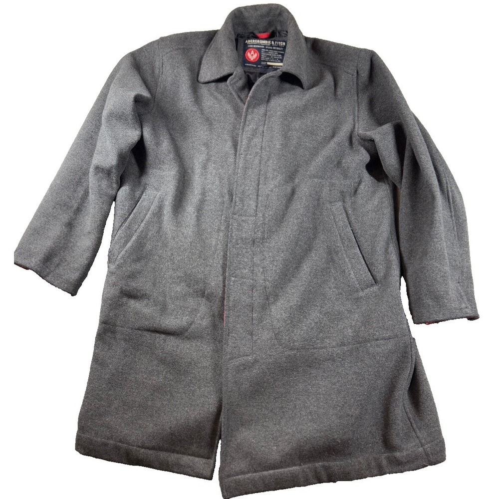Abercrombie and Fitch Men's Wool Blend  Coat Trench Black Dark Gray XL